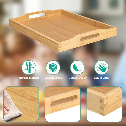 RRX Bamboo Food Serving Tray with Handles,Breakfast Bed Tray (Beige) - color: Beige