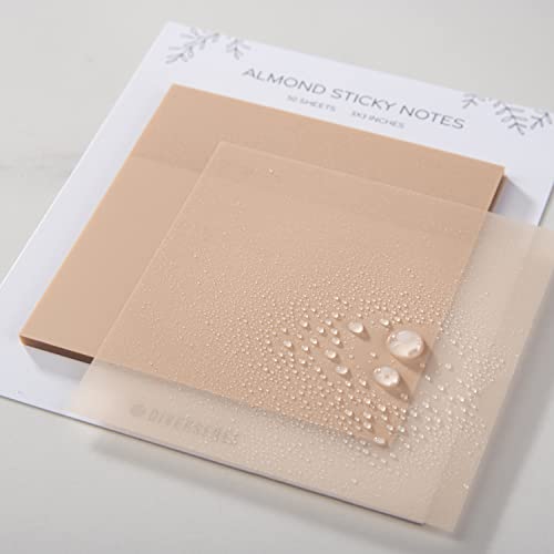 DiverseBee 50 Sheets Pastel Transparent Sticky Notes, 3x3” Clear Sticky Tabs, Translucent Page Flags Book Markers Stickers, Planner Accessories, Bible Journaling Study Office School Supplies (Almond) - color: Almond