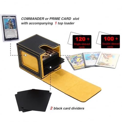 Venssu MTG Deck Box with Commander Display Window (Black&Yellow, 1 window) - color: Black and Yellow
