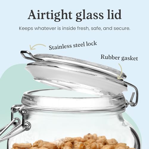 Marbelous Set of 3 Glass Mason Jar 64 Ounces with Airtight Lid Large Jars With Stainless Steel Bail And Trigger Clamps - size: 68 oz 3 Pack