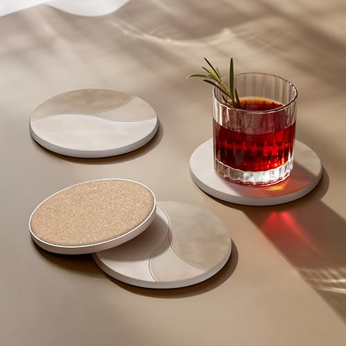 VEYRO Ceramic Coasters Set of 6 – Absorbent Stone Drink Coasters with Holder, Non-Slip Cork Backing, Modern Marble Look Coasters for Coffee Table, Desk & Home Decor - color: Clay 1, size: Set of 6