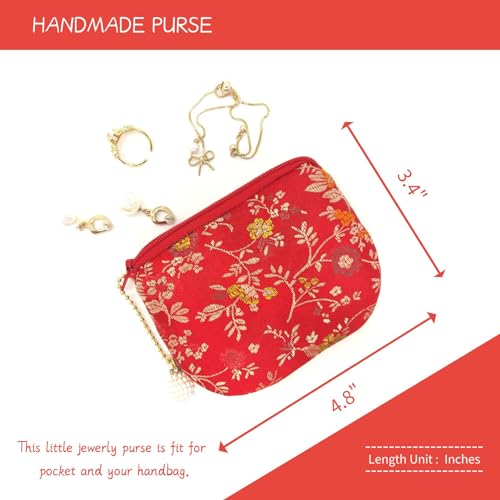 Handmade Women Coin Purse Brocade Zipper Wallet Rosary Pouch Silk Jewelry Bag - Red - color: Red