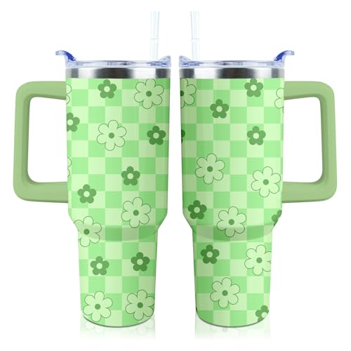 Checkered Daisy Tumbler 40 oz Tumbler with Handle and Straw Lid - color: Checkered Daisy