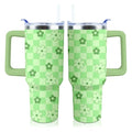 Checkered Daisy Tumbler 40 oz Tumbler with Handle and Straw Lid - color: Checkered Daisy