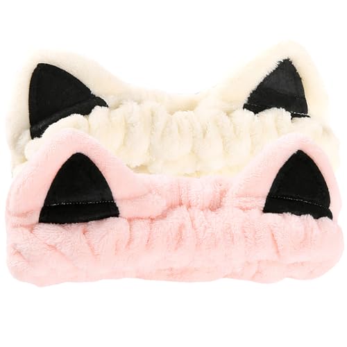 2Pcs Spa Headband for Washing Face Skincare Makeup Headbands for Women - color: Pink + Beige