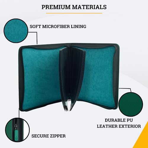 Card Guardian 12 Pocket Premium Binder with Zipper, Green - color: Green