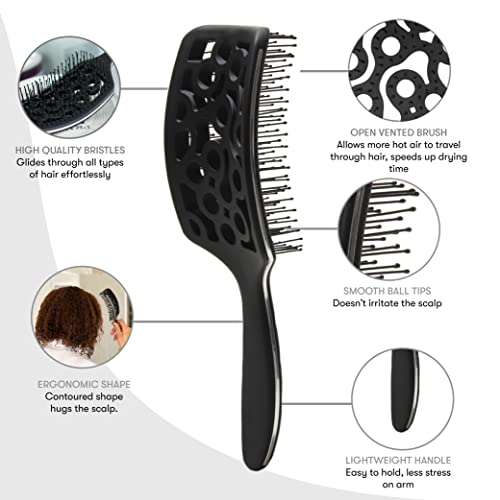 FRAMAR Professional Vented Hair Brush, Curved Hair Brush For Blow Drying - color: Black
