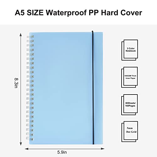 3 Pack Spiral Dot Grid Notebook A5 Size 5.8"x8.3" - size: A5 (5.9"x8.3"), style: Dot Grid