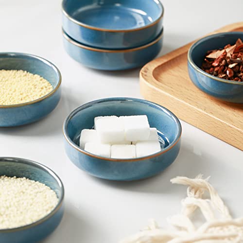 Selamica Ceramic 3.3 Inch Soy Sauce Dish Dipping Bowls Side Dishes Small Appetizer Pinch Bowls for Condiments, Sushi, Ketchup, BBQ-Set of 6(Ceylon Blue) - color: Ceylon Blue, size: 3.3 Inch, Set of 6