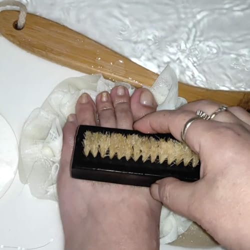 NewFerU Wooden Nail Brush Cleaner Black with 100% Natural Boar Bristles - color: Black Two-sided + With Rope
