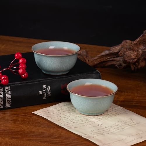 KAMMAK Japanese Tea Cups, 2 Oz Small Handmade Ceramic Teacups, Set of 2 - style: Ice Crackle Glaze-Bell
