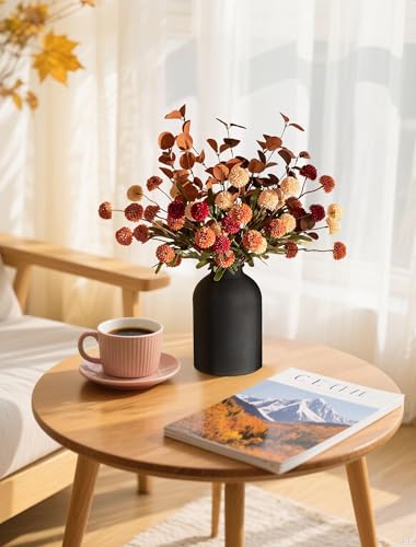 BLOSMON Faux Flowers Table Centerpiece for Dining Room, Fall Flower in Vase - color: Burnt Orange