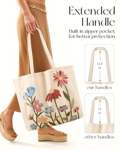 Miss Adola Embroidery Canvas Tote Bag with Pocket & Buckle - color: Floral