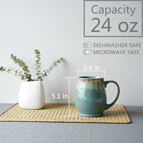 Bosmarlin Extra Large Ceramic Coffee Mug, 24 Oz, Dishwasher and Microwave Safe, Big Oversized Tea Cup, Reactive Glaze (Peacock Blue) - color: Peacock Blue