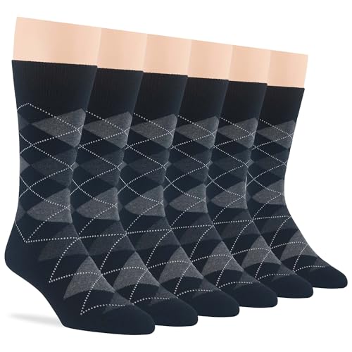 7BIGSTARS Men Cotton Patterned Crew Dress Socks 4-6 Pack, L 9-12 - color: Argyle, Black-charcoal/Dark Grey (Ar03)