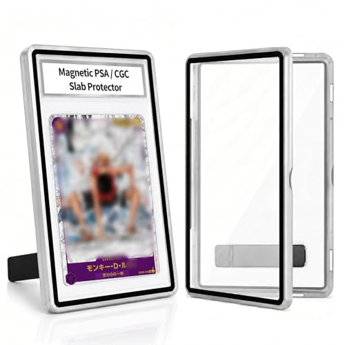 Magnetic PSA/CGC Slab Protector with Foldable Kickstand - UV Protection Tempered Glass & Aluminum Metal Bumper for 35PT PSA CGC CSG AGS, 9-Point Secure Lock Display Guard & Clear View (Silver) - color: Silver, size: PSA Card Case