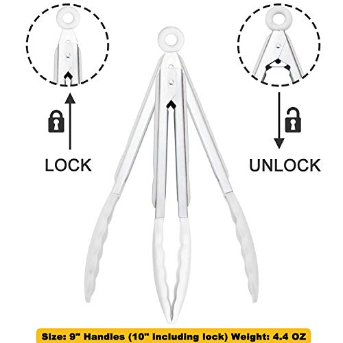 HINMAY Silicone Kitchen Tongs 9-Inch Basics Tongs, Set of 3 (White) - color: White