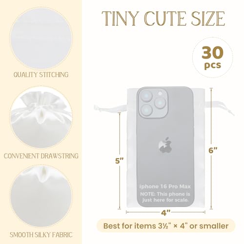 30Pcs Small Satin Gift Bags, 4x6 White Cloth Drawstring Pouch - color: White, size: 4×6 in