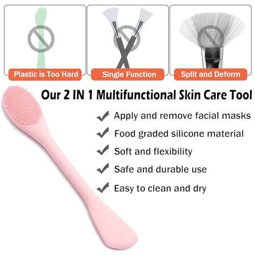 RamPula Facial Cleansing Brush, 2 in 1 Silicone Face Mask Brush & Face Scrubber, For Exfoliating, Massaging, Remove Blackheads, Makeup Skincare Removal, Applicator for Mud, Clay, Body Lotion, DIY Mask - color: Eucalyptus Green and Pink