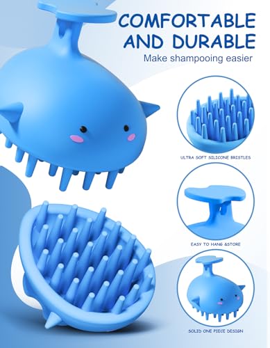 Shampoo Brush Scalp Massager, Silicone Hair Scrubber Wet & Dry, Blue - color: Blue