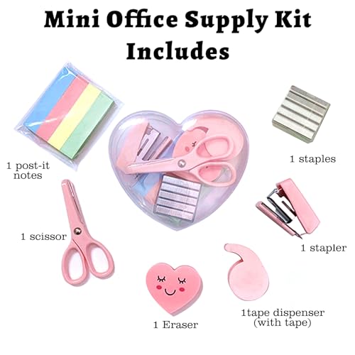 6 Pack Mini Office Supply Kits Mini School Supplies – Includes Mini Stapler,Scissors, Note Paper, Eraser, Tape Dispenser (Heart) - color: Heart