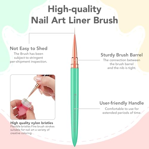 Nail Liner Brushes, Fine Line Nail art Brush 5/9/11/15/18mm Macaron Thin Nail Art Brush Detail Drawing, Liner Brush for Nails Gel - color: Macaron