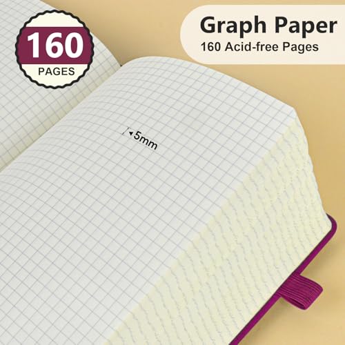 Graph Paper Notebook 5.9"×8.5", 160 Pages Grid Notebook, A5 Graphing Paper - color: Wine red, size: Grid Page