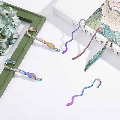 SUNNYCLUE 1 Box 8Pcs Bookmark Hooks Bulk Metal Hook Bookmarks Beading Antique Tibetan Alloy Vintage Book Mark Clip Back to School Book Marks for Crafting Jewelry Making Charm DIY Craft - color: 8pcs 4 Styles Rainbow Color Hook Bookmarks