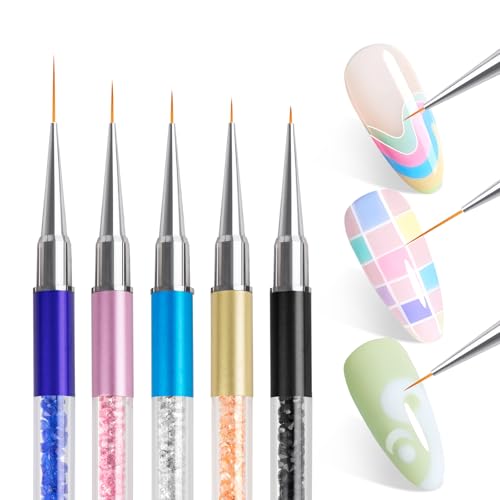 Nail Art Brushes, Nail Design Brushes with Liner Brush and Nail Art Pen - color: 5PCS Nail Design Brushes