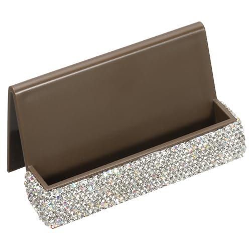 PATIKIL Business Card Holder for Desk, Rhinestone Business Card Holders Crystal Card Stand Organizer Cards Display for Office Exhibition, Brown - color: Brown