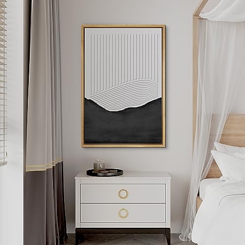 SIGNFORD Framed Canvas Print Wall Art Black White Abstract Shapes Illustrations Modern Art Decorative Bohemian Relax/Calm for Living Room, Bedroom, Office - 16"" x24 Natural - color: Ab03-2308-win04, size: 24"L x 16"W