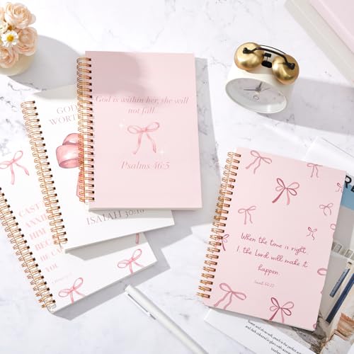 4 Pack Pink Phrases Bow Notebooks for Teen Girls & Women, Cute Supplies, A5 - color: Pink, style: Phrases Style
