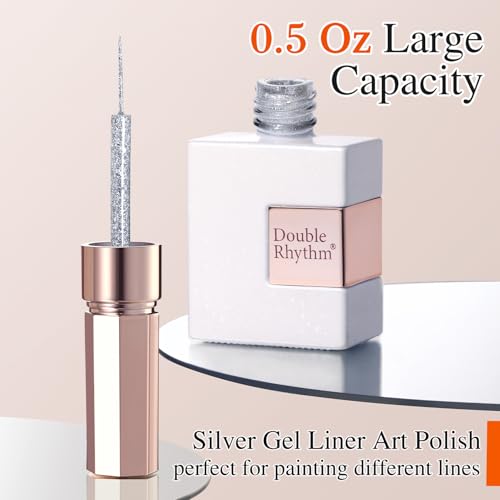 Double Rhythm 15 Ml Metallic Gel Liner Nail Art Bronze Mirror Chrome Painted Drawing Stripper 3D Effect Gel Polish (Glitter Silver-L1001) - color: Silver