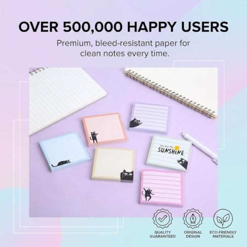 6 Pads Cute Cat Sticky Notes 3X3 Funny Post it Notes Notepads - color: Black Cat