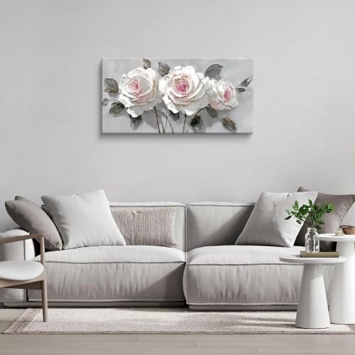 Modern White Pink Rose Canvas Wall Art Decor for Living Room 20" X 40" - color: LAI-13J, size: 40"L x 20"W