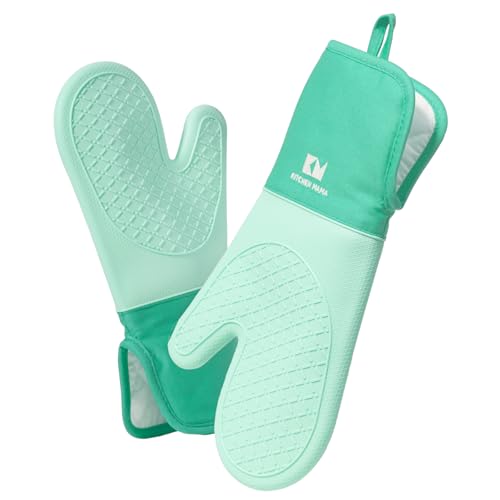Kitchen Mama UltraShield Silicone Oven Mitts, Teal - color: Teal