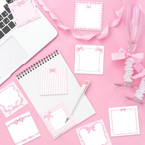 Pink Bow Pattern Sticky Notes 240pcs Adhesive Sticky Stickers DIY for Office School Notepad Memo Pads Supplies, 3 * 3inch