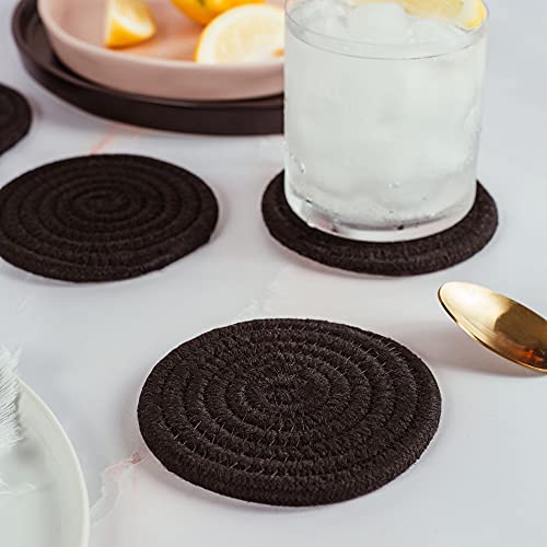 OrganiHaus Drink Coasters Set of 6, Absorbent Cotton Woven Cup Coasters, Rustic Farmhouse Boho Decor for Coffee Table and Drinks Protection, Cute Coaster for Drinks, Coaster for Office Desk - Black - color: Black