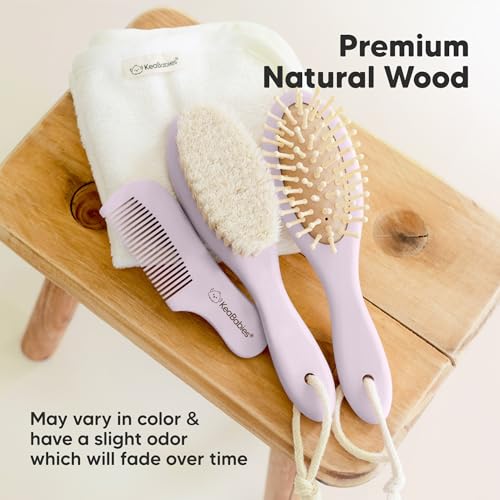 Wooden Baby Hair Brush for Toddler, Infant Cradle Cap (Thistle, Regular) - color: Thistle, size: Oval, Regular 7"