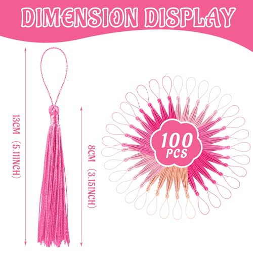 100 Pcs Bookmark Tassels Bulk Pink Series Soft Craft Silky Handmade Mini Tassels for Jewelry Making with Loops for DIY Craft Accessory Dress Decoration - color: Pink Series