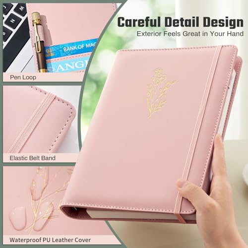 Ovesmusl PU Leather Aesthetic A5 Binder 6 Ring Binder Journal Cover - color: Pink, size: A5