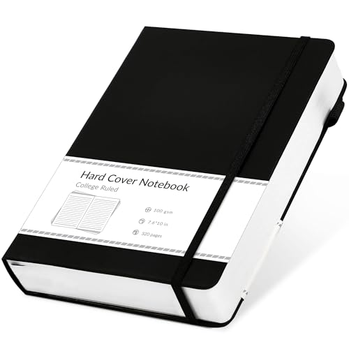 CAGIE Lined Journal Notebook, 320 Pages College Ruled Notebook, 100 Gsm Paper Thick Journal, B5 Hardcover Leather Journals for Writing Women Men, 7.6x10 In, Black - color: Black, style: Lined B5