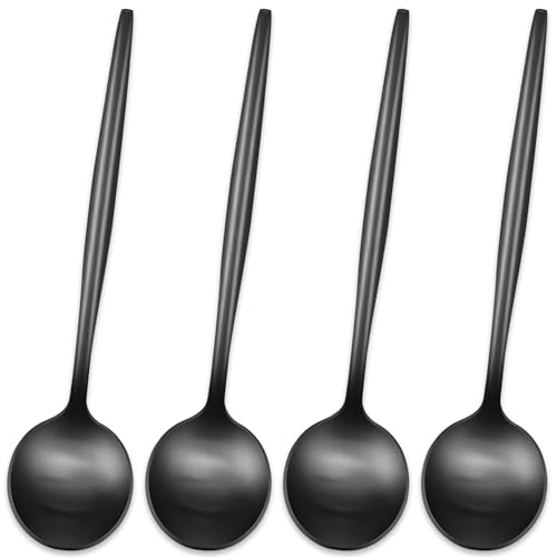 5.1 Inches Satin Black SS18/10 Teaspoon,Set Of 4 Stainless Steel Mini Coffee Spoons,Small Tea Spoon,Black Demitasse Spoons,Espresso Spoon - color: Black, size: 5.1 Inch