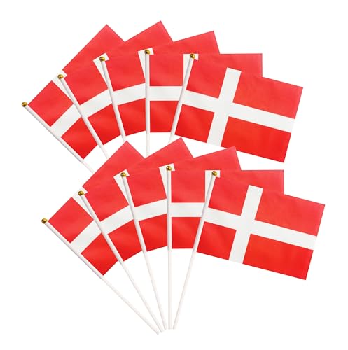 50 Pack Denmark Danish Small Mini Hand Held Denmark Danish on Stick Flags, Miniature National Country Flags,Party Decorations Supplies for Parades,International Festival - color: Denmark