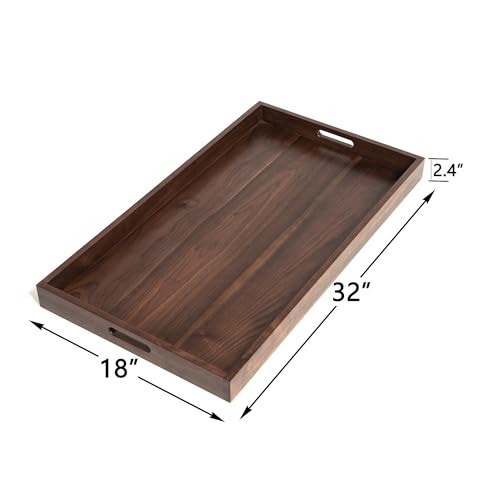 32"x18" Handmade 2XL Black Walnut Wood Ottoman Tray with Handle - size: 32" x 18" x 2.4"