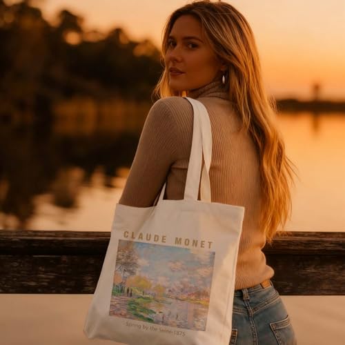 Art Canvas Tote Bag,Art Lovers Gifts,Aesthetic Tote Bag for Women. - color: White - Monet -1