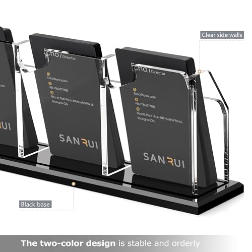 SANRUI Black Vertical Business Card Holder for Desk 3 Slot Clear Acrylic
