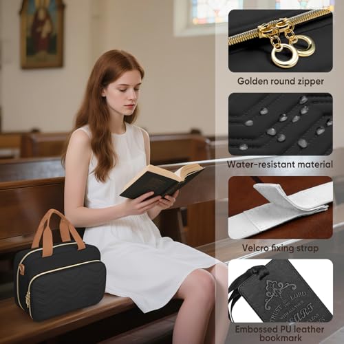FINPAC Large Bible Cover Case for Women, Bible Bag Study Supplies Kit - color: Black