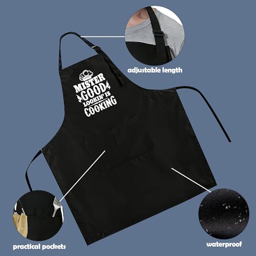 Funny Apron for Men Women,Humorous Kitchen Apron- Grilling Cooking BBQ Accessories, Gift for Dad Husband - color: Mister Good Lookin' is Cooking