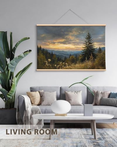 VIYYIEA Wood Framed Mountain Landscape Wall Art for Living Room, 36x54 Inch - color: Mountain Forest Scroll